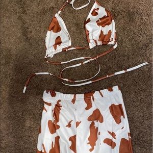 Two piece brown cow print